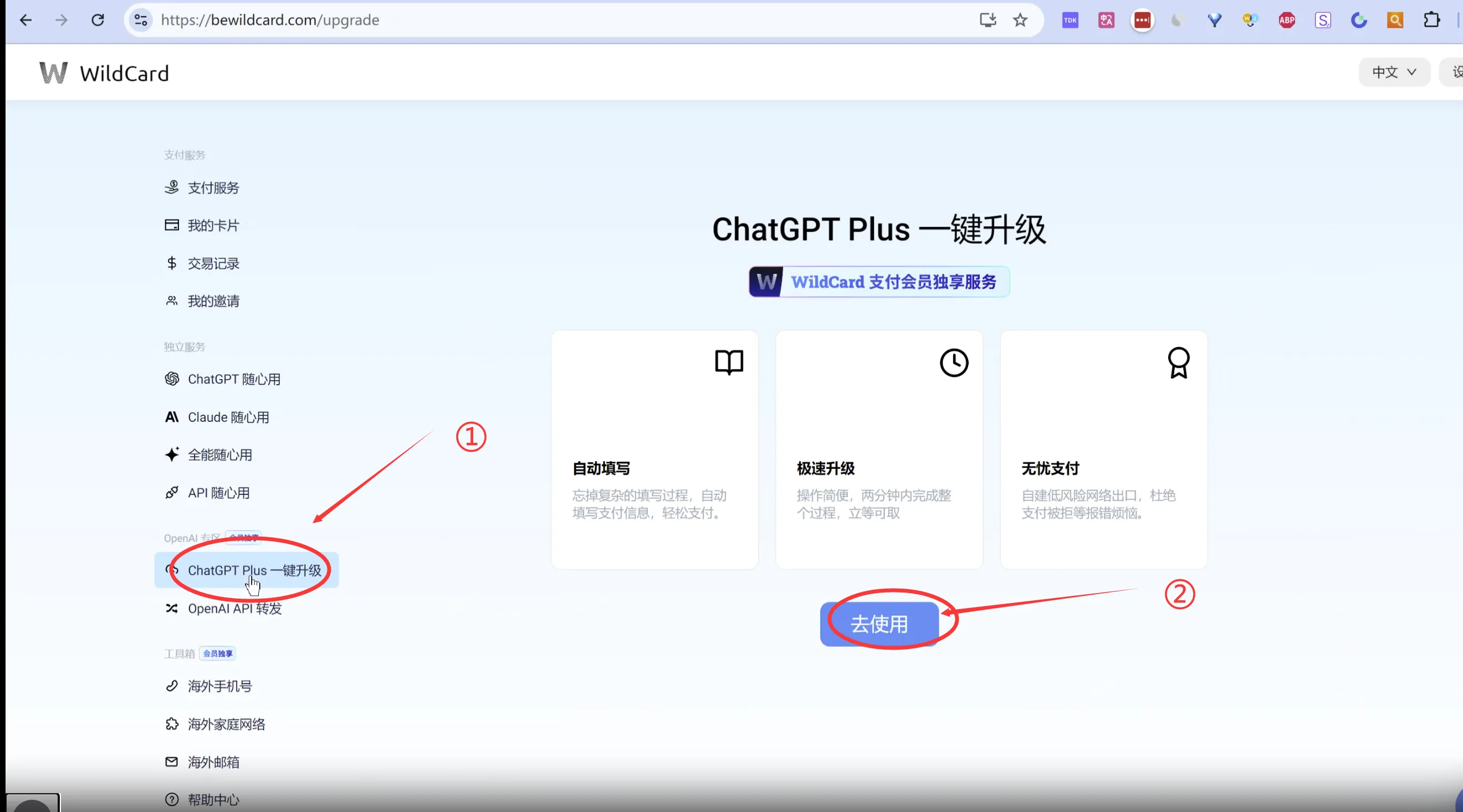 2025年升级ChatGPT Plus的简单方法：使用野卡虚拟信用卡